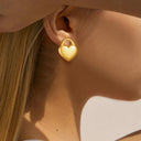 Cross-Border Stainless Steel Small Heart Stud Earrings for Women, Fashionable Minimalist 3D Heart Padlock Earrings, Factory In-Stock Wholesale Jewelry