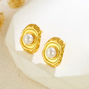 Cross-Border INS Influencer Trendy Jewelry, 18K Gold Plated Stainless Steel Earrings, Faux Pearl & Tiger Eye Stone Oval Earrings for Women