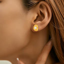 Cross-Border INS Influencer Trendy Jewelry, 18K Gold Plated Stainless Steel Earrings, Faux Pearl & Tiger Eye Stone Oval Earrings for Women