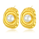 Cross-Border INS Influencer Trendy Jewelry, 18K Gold Plated Stainless Steel Earrings, Faux Pearl & Tiger Eye Stone Oval Earrings for Women
