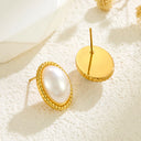 New Fashion Minimalist Chanel-Style Oval Pearl Stainless Steel Stud Earrings, Versatile Elegant Earrings for Women Wholesale