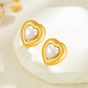 Sweet Fashion Heart-Shaped Stainless Steel Stud Earrings, INS Girly Trendy Elegant Pearl Earrings, Fairy-Inspired Ear Jewelry Wholesale