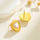 Sweet Fashion Heart-Shaped Stainless Steel Stud Earrings, INS Girly Trendy Elegant Pearl Earrings, Fairy-Inspired Ear Jewelry Wholesale