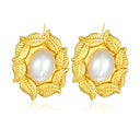 Vintage Gold Stud Earrings for Women, 18K Exquisite Fashion Earrings, Wedding Leaf Design Court-Style Ear Jewelry