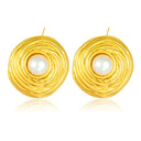 French Vintage Niche Flower Earrings, Pearl-Inlaid Stud Earrings for Women, Chanel-Style Light Luxury Titanium Steel Gold-Plated Jewelry Wholesale