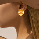 Cross-Border Bestselling Flower Stud Earrings Inlaid with Pink Topaz for Women, Colorful Cat's Eye Stone Chrysanthemum & Daisy Ear Jewelry, Factory Direct Sales