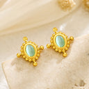 French Vintage Blue Turquoise Stud Earrings for Women, Fashionable Light Luxury Stainless Steel Natural Stone Earrings, Cross-Border Ear Jewelry
