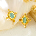 French Vintage Blue Turquoise Stud Earrings for Women, Fashionable Light Luxury Stainless Steel Natural Stone Earrings, Cross-Border Ear Jewelry