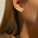 Cross-Border DIY Stainless Steel Natural Stone Earrings for Women, Fashionable Minimalist Light Luxury Stud Earrings Inlaid with Colorful Stones