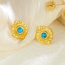 Cross-Border DIY Stainless Steel Natural Stone Earrings for Women, Fashionable Minimalist Light Luxury Stud Earrings Inlaid with Colorful Stones