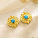 Cross-Border DIY Stainless Steel Natural Stone Earrings for Women, Fashionable Minimalist Light Luxury Stud Earrings Inlaid with Colorful Stones