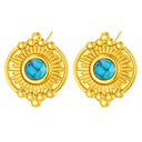 Cross-Border DIY Stainless Steel Natural Stone Earrings for Women, Fashionable Minimalist Light Luxury Stud Earrings Inlaid with Colorful Stones