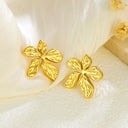 Cross-Border Exaggerated Earrings with Wrinkled Leaf Texture, Stainless Steel Tarnish-Resistant Ear Jewelry, High-End Earrings for Wholesale