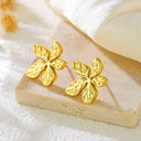 Cross-Border Exaggerated Earrings with Wrinkled Leaf Texture, Stainless Steel Tarnish-Resistant Ear Jewelry, High-End Earrings for Wholesale