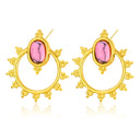 New French-Style Fashionable Vintage Unique Textured Titanium Steel Earrings, 18K Gold Plated with Natural Stones Sun Earrings, Niche Jewelry