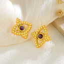 Cross-Border Euro-American Stainless Steel Evil Eye Stud Earrings, Colored Stone Inlaid, Niche Design Versatile High-End Women's Ear Jewelry