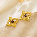 Cross-Border Euro-American Stainless Steel Evil Eye Stud Earrings, Colored Stone Inlaid, Niche Design Versatile High-End Women's Ear Jewelry