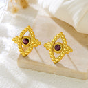 Cross-Border Euro-American Stainless Steel Evil Eye Stud Earrings, Colored Stone Inlaid, Niche Design Versatile High-End Women's Ear Jewelry