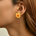 European Elegant Minimalist INS Flower Stud Earrings for Women, Stainless Steel 18K Gold Plated, Versatile Stylish High-End Earrings