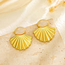 Summer INS Drop Earrings, French Retro Minimalist Luxury & Niche Design, Titanium Steel Inlaid Turquoise Irregular Fan-Shaped Exquisite Earrings