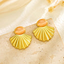 Summer INS Drop Earrings, French Retro Minimalist Luxury & Niche Design, Titanium Steel Inlaid Turquoise Irregular Fan-Shaped Exquisite Earrings