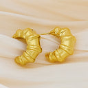 INS Style Niche High-End Gold Plated Irregular Hoops, French Vintage Titanium Steel Gold Striped Horn Earrings for Women