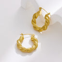 Wholesale Stainless Steel Golden Earrings for Women - European and American - style Light Luxury Titanium Steel Twisted C - shaped Ear Hoops