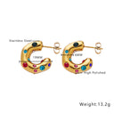 Cross-Border New Arrival Stainless Steel Earrings, 18K Gold Plated C-Shaped Hoops with Diamond/Pearl/Zircon Inlay, Niche High-End Irregular Jewelry