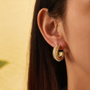 Ins Style Gold Plated Double-Loop C-Shaped Hoops, Retro Stainless Steel & Titanium Steel Pearl Earrings for Women