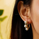 Ins Style Gold Plated Double-Loop C-Shaped Hoops, Retro Stainless Steel & Titanium Steel Pearl Earrings for Women