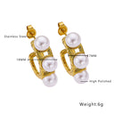 Ins Style Gold Plated Double-Loop C-Shaped Hoops, Retro Stainless Steel & Titanium Steel Pearl Earrings for Women