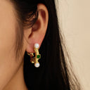 Ins Style Gold Plated Double-Loop C-Shaped Hoops, Retro Stainless Steel & Titanium Steel Pearl Earrings for Women