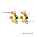 Ins Style Gold Plated Double-Loop C-Shaped Hoops, Retro Stainless Steel & Titanium Steel Pearl Earrings for Women