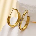 INS Style Gold Round Earrings, Titanium Steel & Stainless Steel Hoops, High-End Lightly Inlaid Colored Cubic Zirconia Jewelry for Women