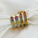 18K Gold Plated Earrings, Square Colorful Cubic Zirconia Inlaid Hoops, Versatile Stainless Steel & Titanium Steel Ear Cuffs