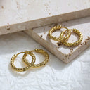 Brand X Retro Gold Titanium Steel Earrings, Embossed Circle Hoops, Minimalist Stylish Fade-Resistant Ear Cuffs for Women