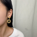 INS Style Stainless Steel Earrings - Geometric Texture Minimalist Studs & Gold Sunflower Titanium Steel Dangles for Women