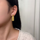 Stainless Steel Stud Earrings, Atmosphere - Exaggerated Fashion Dangle Earrings, Golden Pleated Square Geometric Titanium Steel Earrings