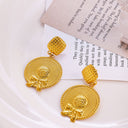INS Style Stainless Steel Earrings - Geometric Texture Minimalist Studs & Gold Sunflower Titanium Steel Dangles for Women