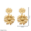 INS Style Stainless Steel Earrings - Geometric Texture Minimalist Studs & Gold Sunflower Titanium Steel Dangles for Women