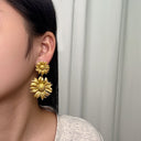 INS Style Stainless Steel Earrings - Geometric Texture Minimalist Studs & Gold Sunflower Titanium Steel Dangles for Women