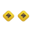 Euro-American Cross-Border Stainless Steel Earrings Set - Sunflower Natural Stone Dangles & Geometric Swirl Square Studs for Women