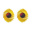 Euro-American Cross-Border Stainless Steel Earrings Set - Sunflower Natural Stone Dangles & Geometric Swirl Square Studs for Women