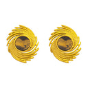 Euro-American Cross-Border Stainless Steel Earrings Set - Sunflower Natural Stone Dangles & Geometric Swirl Square Studs for Women