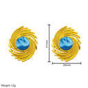 Euro-American Cross-Border Stainless Steel Earrings Set - Sunflower Natural Stone Dangles & Geometric Swirl Square Studs for Women