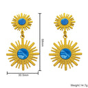 Euro-American Cross-Border Stainless Steel Earrings Set - Sunflower Natural Stone Dangles & Geometric Swirl Square Studs for Women