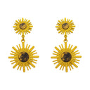 Euro-American Cross-Border Stainless Steel Earrings Set - Sunflower Natural Stone Dangles & Geometric Swirl Square Studs for Women