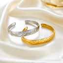 Wholesale Elegant Lotus Bracelet - Thickened Open Stainless Steel Ancient Craft Satin-Finish Bangle