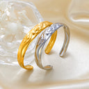 Wholesale Elegant Lotus Bracelet - Thickened Open Stainless Steel Ancient Craft Satin-Finish Bangle