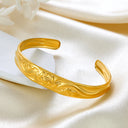 Wholesale Elegant Lotus Bracelet - Thickened Open Stainless Steel Ancient Craft Satin-Finish Bangle